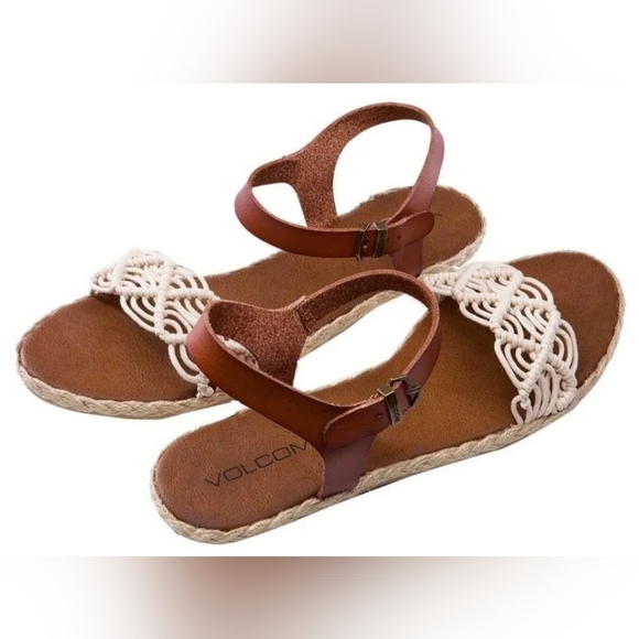 Volcom Crochet Strap Espadrille Flats Boho Summer Sandals Ankle Strap Size 10 - Picture 3 of 11